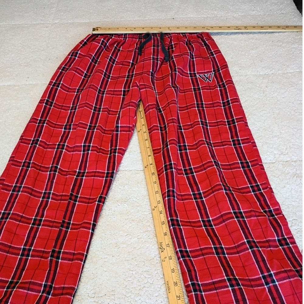 Wisconsin Badgers Pajama Pants Mens L Red Plaid Excellent Drawstring Lounge NCAA